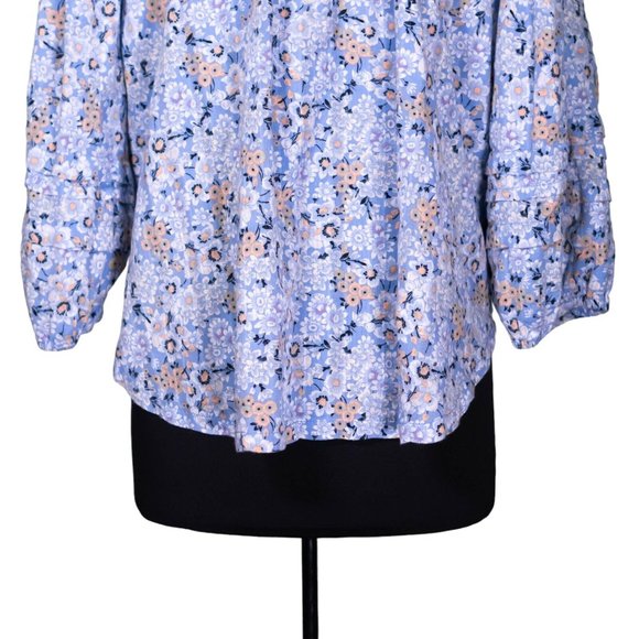 Free People Women's Shirt Button Up Blue Floral Boho Peasant Blouse Top Size L - Picture 7 of 8